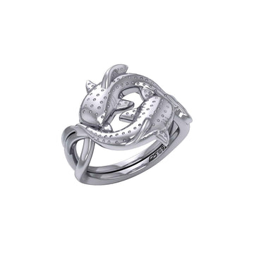 Marine Harmony Sterling Silver Whale Sharks Puzzle Ring by Peter Stone TRI2471 - Jewelry
